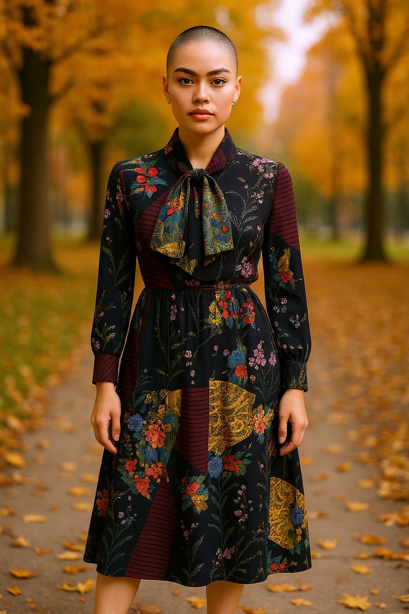 Model wearing a floral long sleeve midi dress