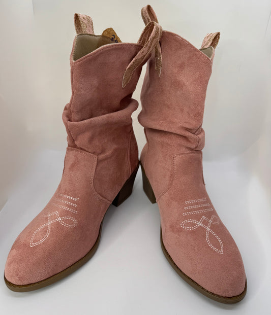 Women’s Suede Cowboy Boots Pink Embroidered – UK Size 6