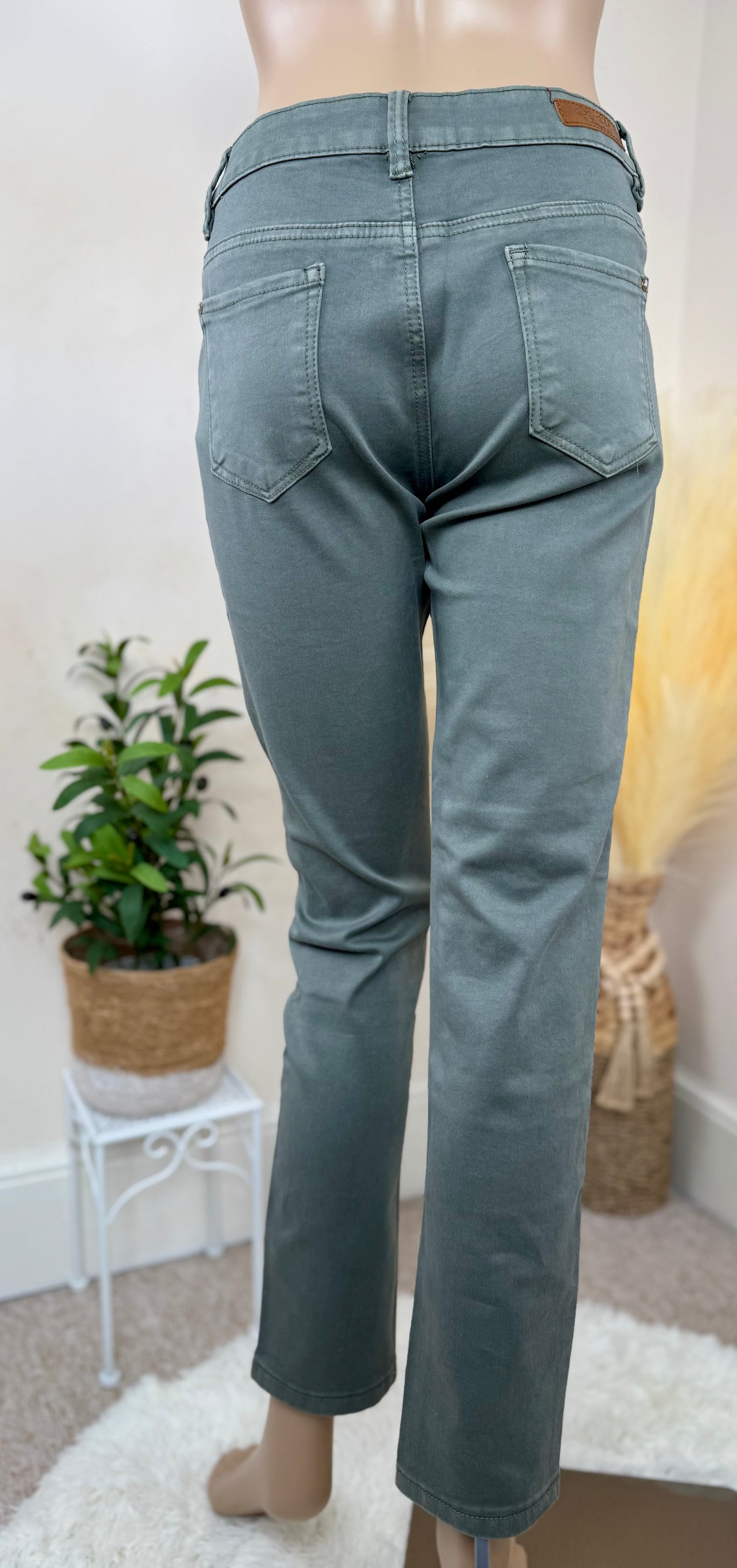 Women’s Straight Leg Trousers with Quilted Knee Patches Green– Size UK 14 (EU 42)