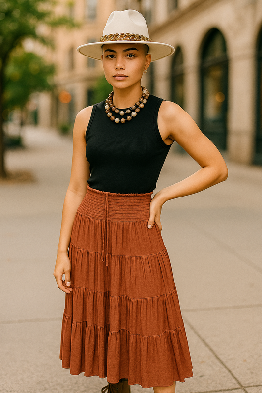 Women’s Tiered Midi Skirt – Rust Brown Zara – UK 10( M )