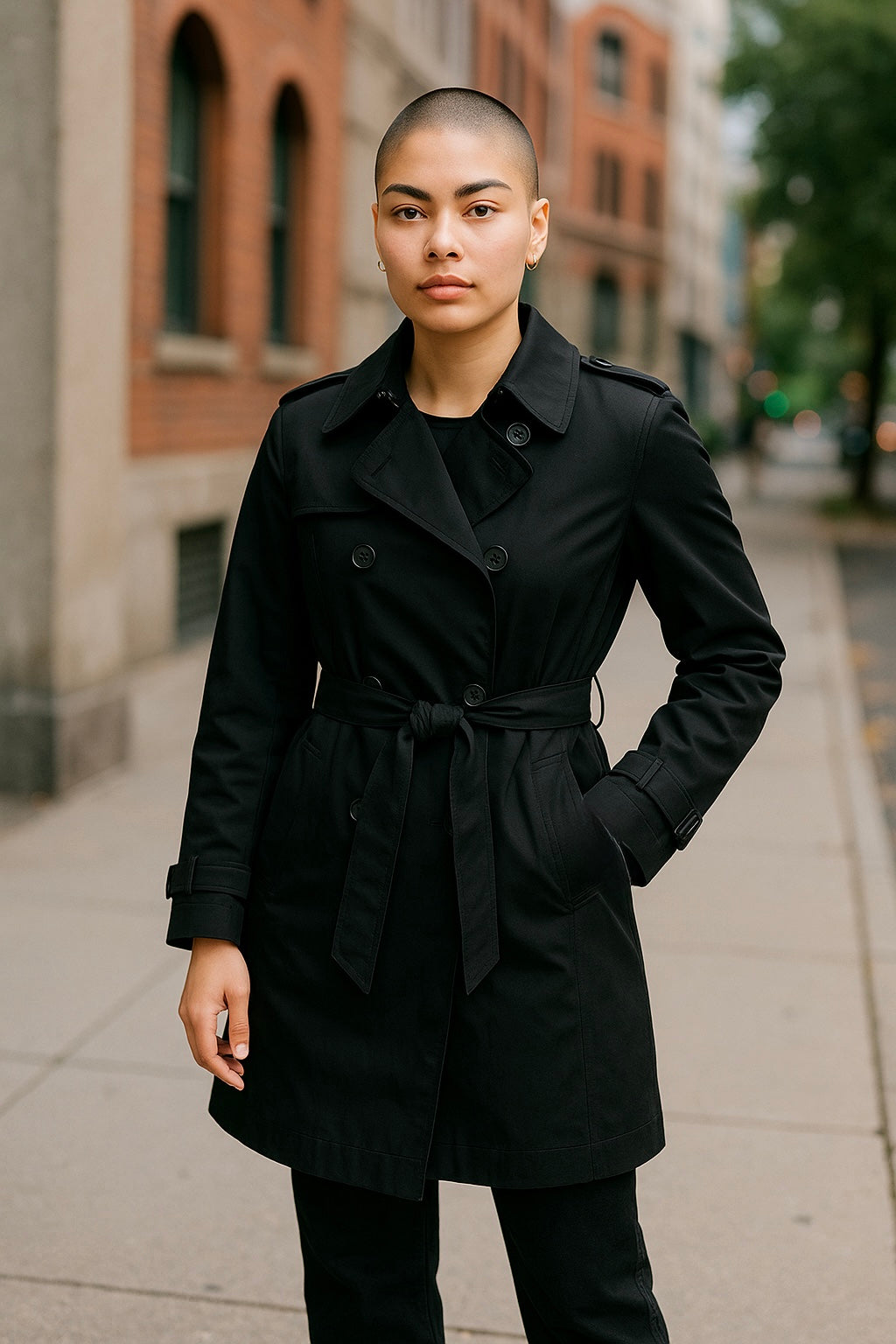 Women’s Black Double-Breasted Trench Coat – Size 10 Boutique New