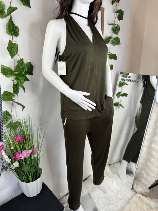 Women’s lounge set – halter neck top & soft stretch trousers – comfy co-ord size 8/10