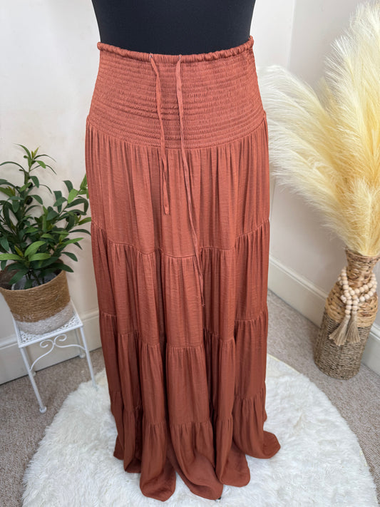 Women’s Tiered Midi Skirt – Rust Brown Zara – UK 10( M )