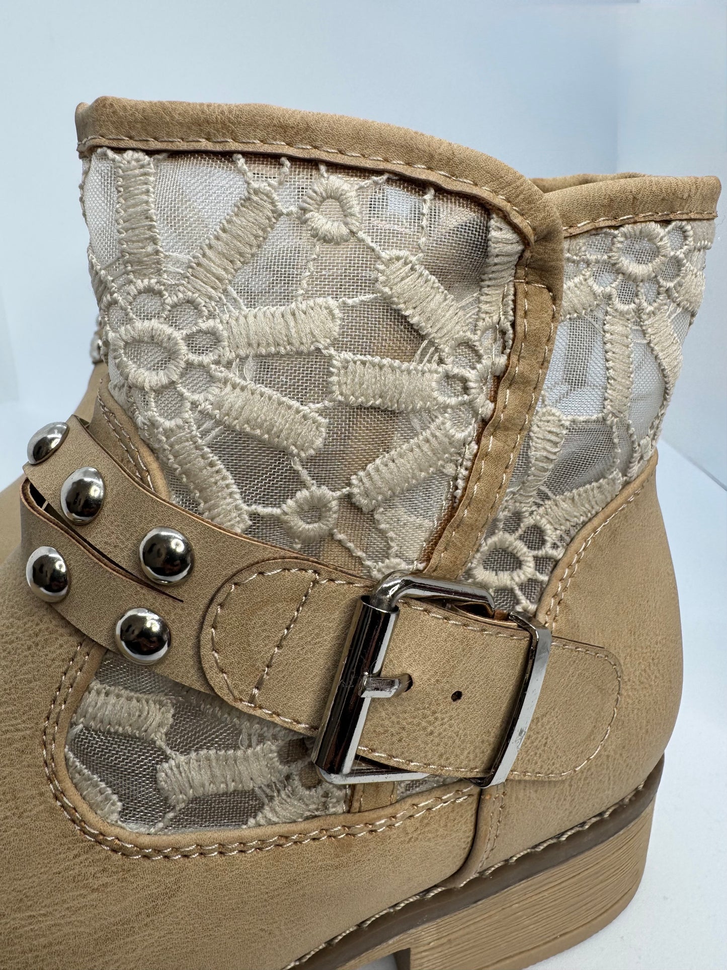 Women’s Tan Ankle Boots UK 5 – Buckle Strap Stud Detail Casual Autumn Winter