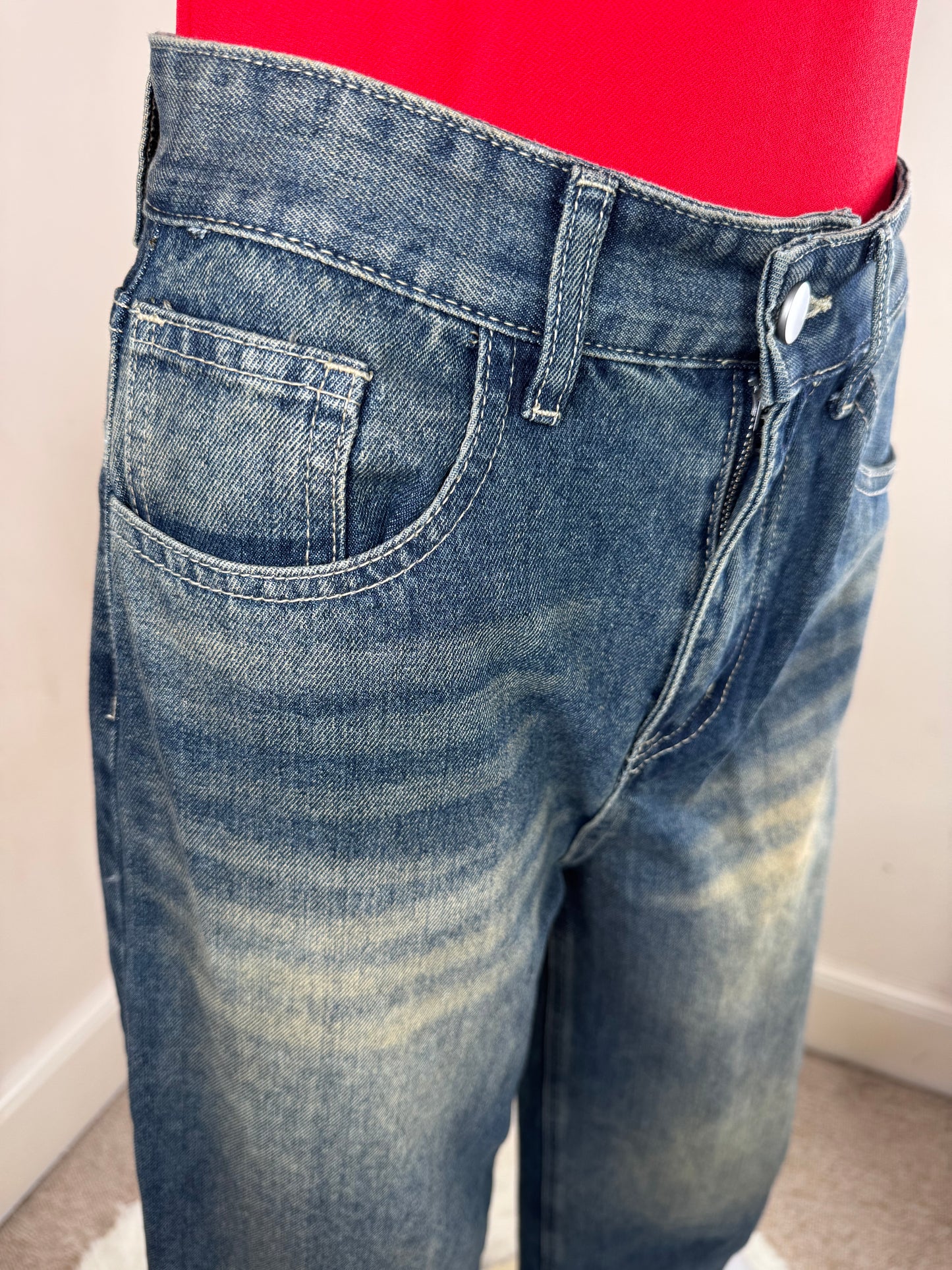 Women’s Wide Leg Jeans – Size S / UK 8 – High Waist Cropped Denim