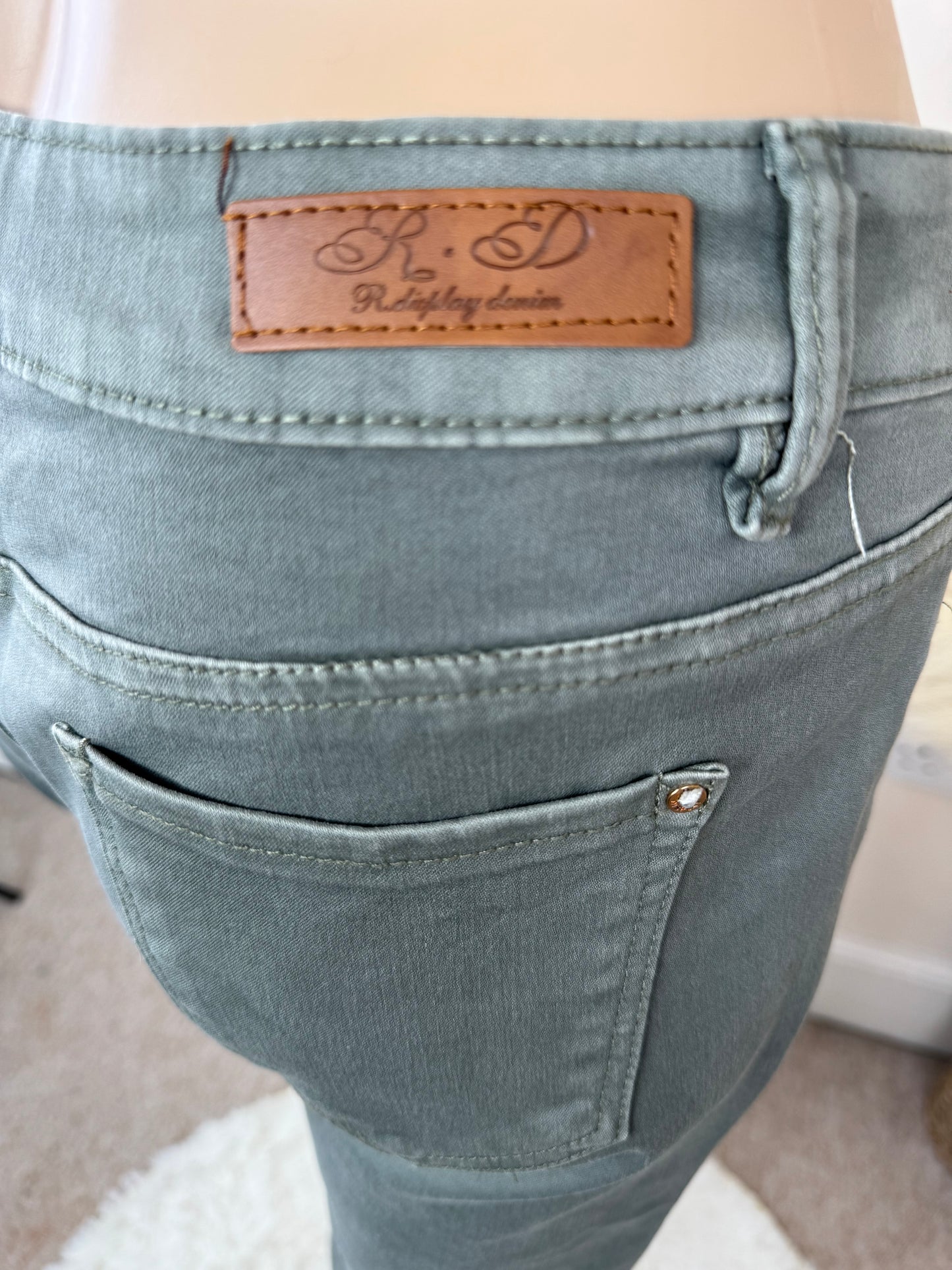 Women’s Straight Leg Trousers with Quilted Knee Patches Green– Size UK 14 (EU 42)