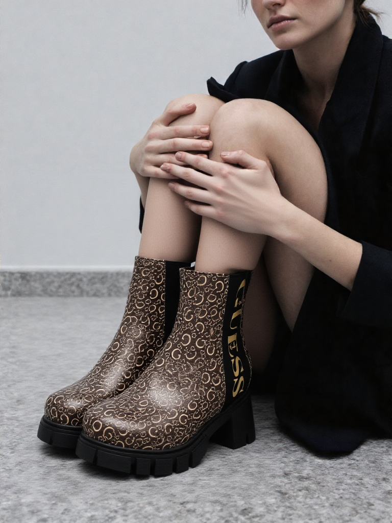 Guess Women’s Brown  Ankle Boots – Chunky Sole Chelsea Style – UK 5 (EU 38)