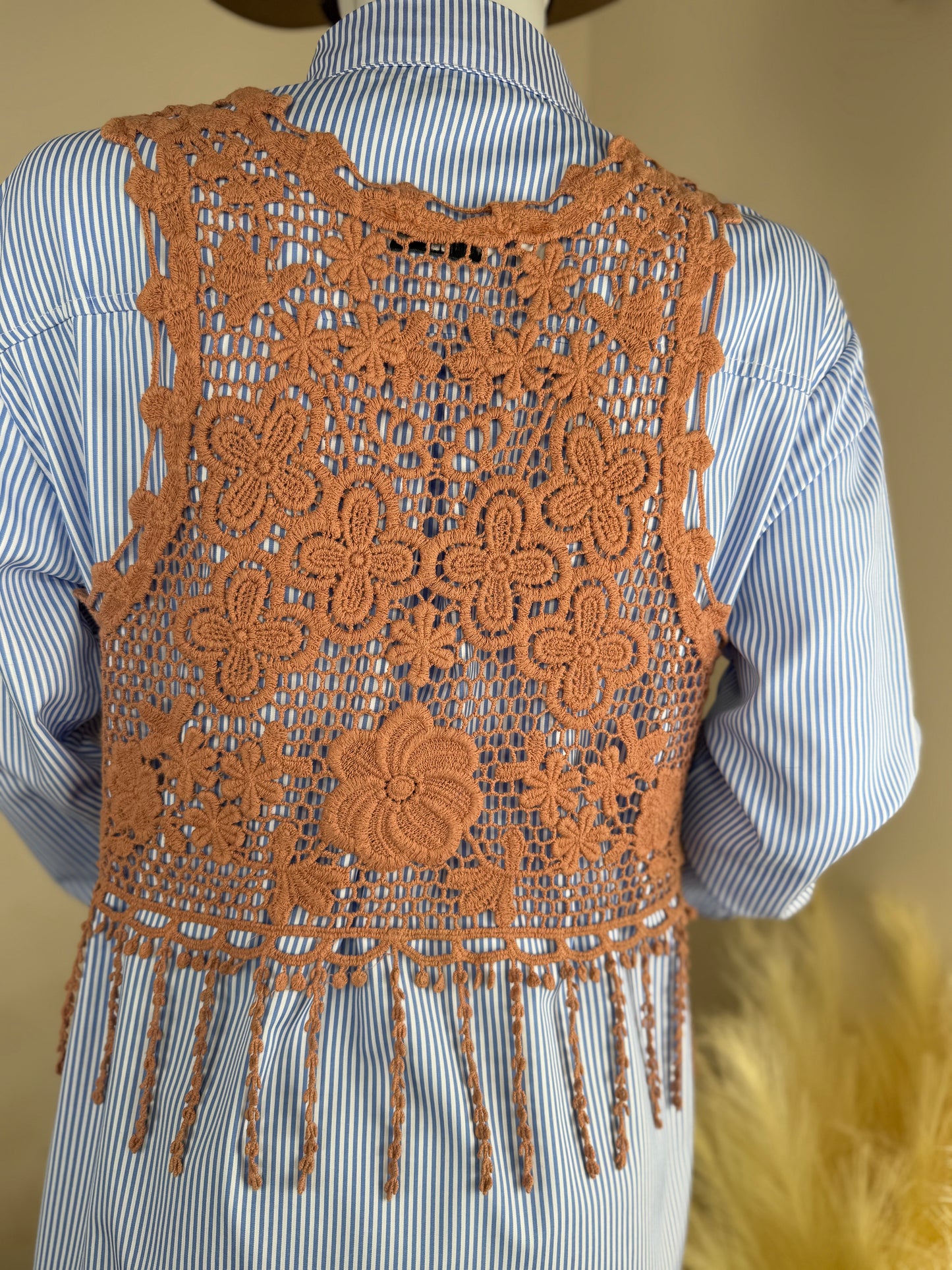 Women’s Tan Crochet Vest – Boho Layering Piece (UK 10)