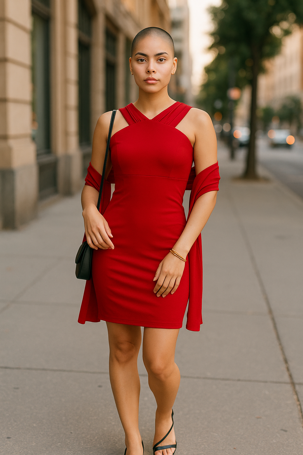 Red evening mini dress – cross strap detail – size 8
