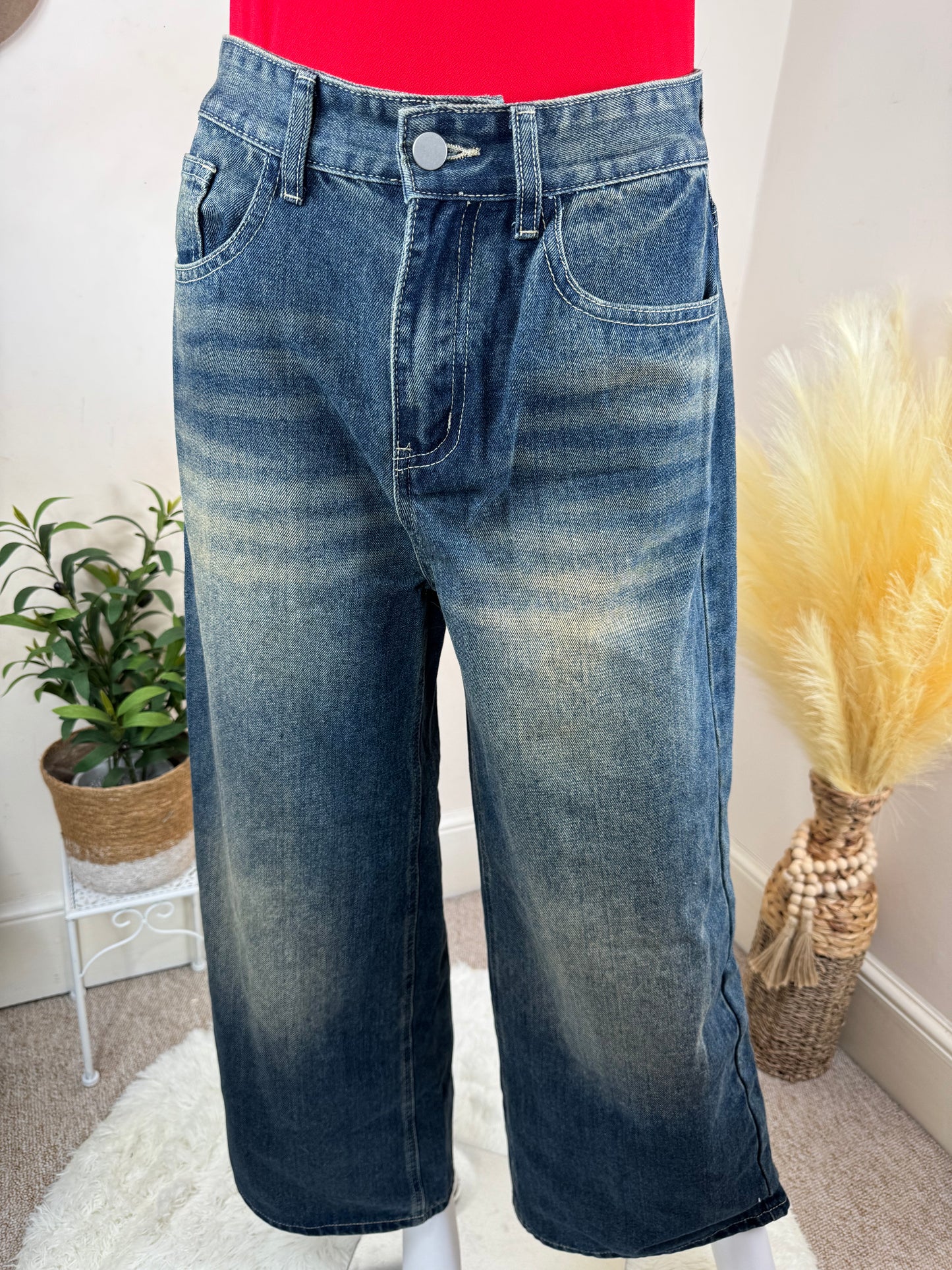 Women’s Wide Leg Jeans – Size S / UK 8 – High Waist Cropped Denim