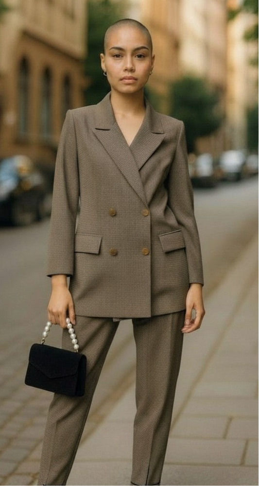 Women’s Checked Tailored Trouser Suit – Blazer & Trousers Set (UK Size 10)