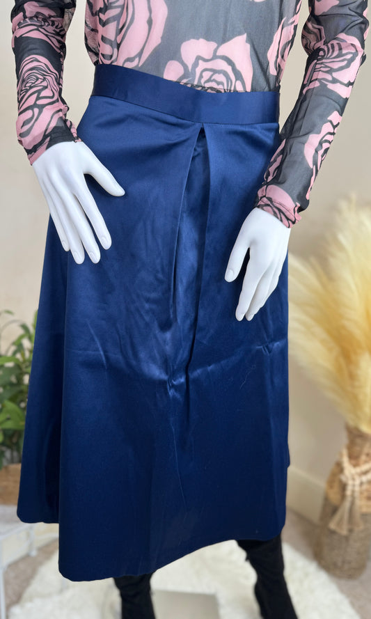 Women’s Navy A-Line Midi Skirt – Classic Pleated Style – Sizes UK 10 & 12