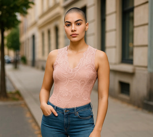 Women’s Bodysuit  Lace Sleeveless -  Pink Evening Top - size ( UK 10)
