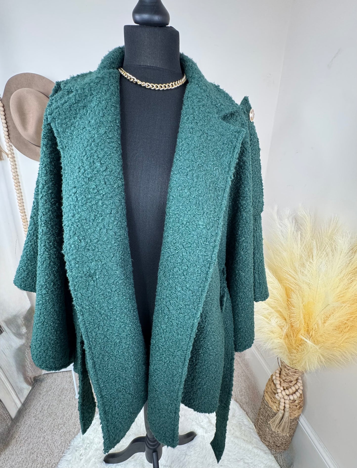 Women’s Green Belted Poncho Coat – Misumi Made in Italy (Fits UK 12–16)