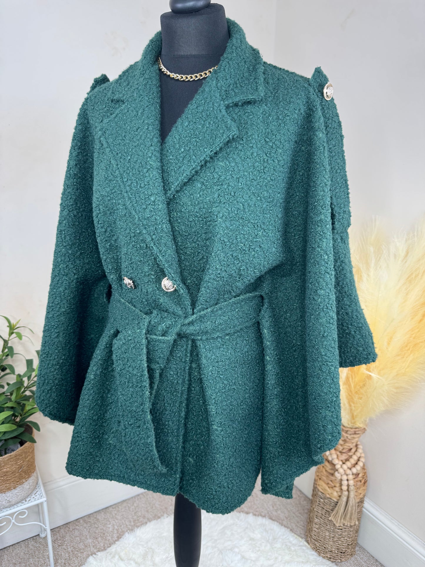 Women’s Green Belted Poncho Coat – Misumi Made in Italy (Fits UK 12–16)