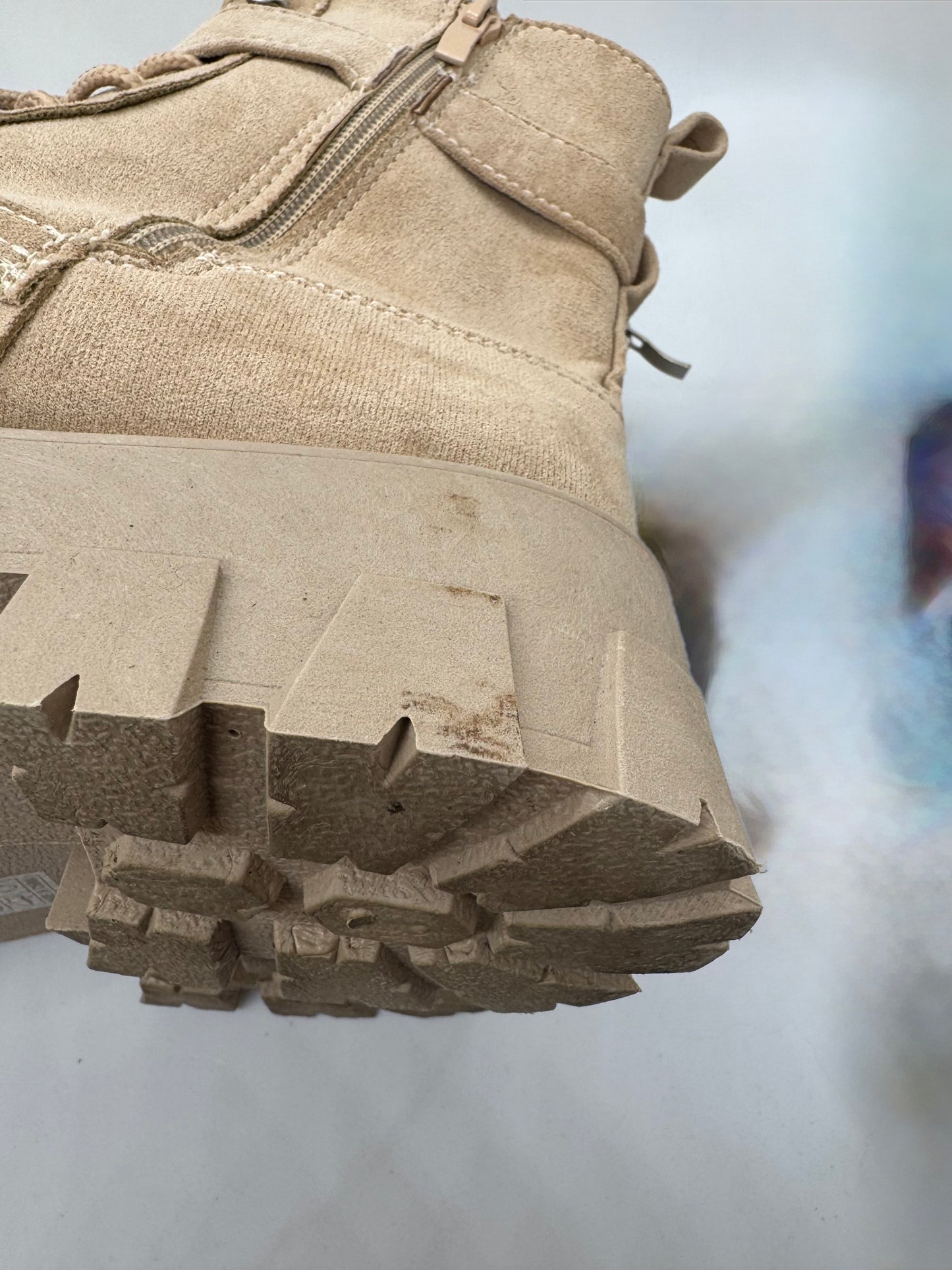 Women’s Beige Combat Boots with Pocket – Size UK 5 Faux Fur Lined Chunky Sole