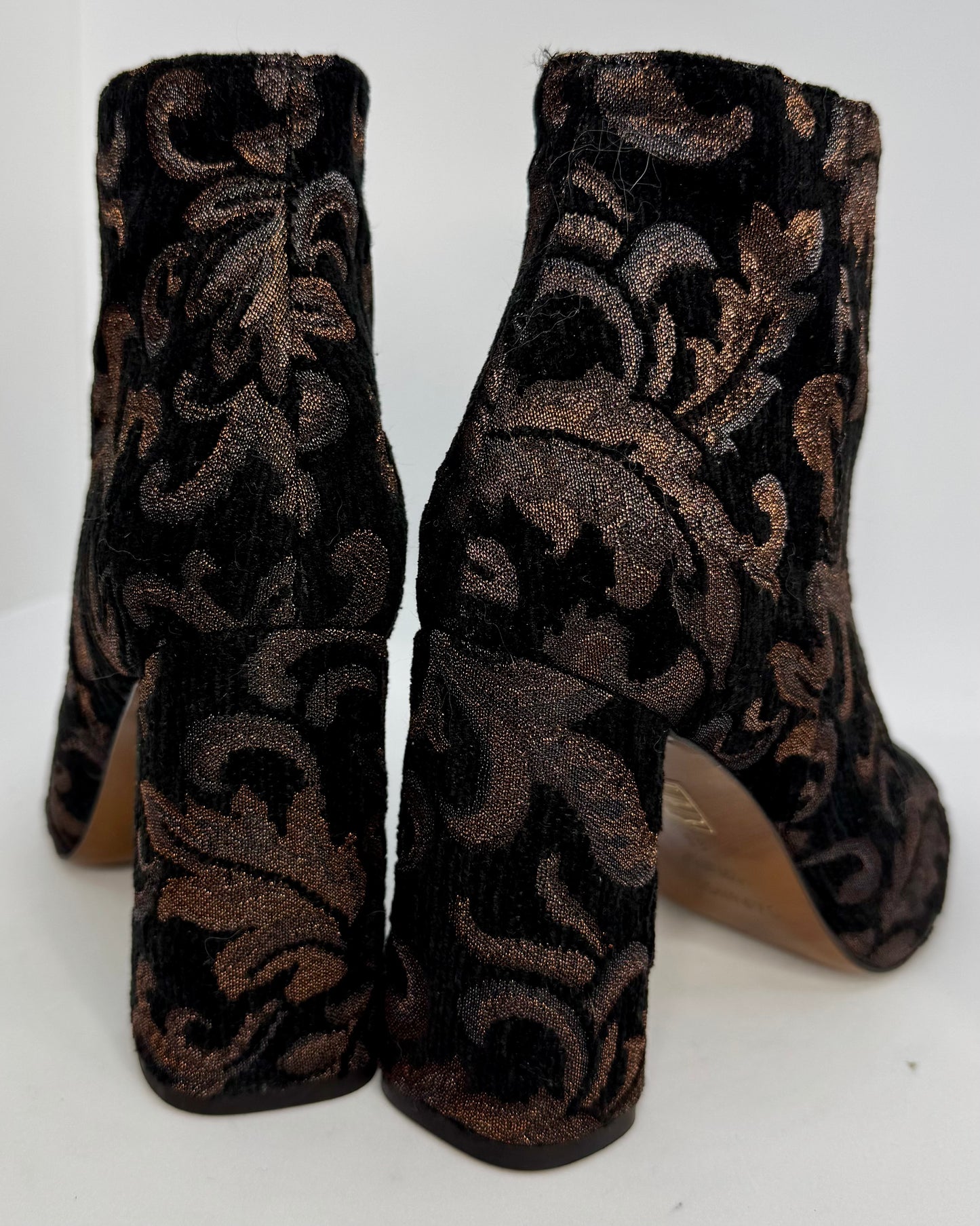 Women’s Black Ankle Boots UK 5 (EU 38) – CafeNoir Embroidered Baroque Pattern, Block Heel