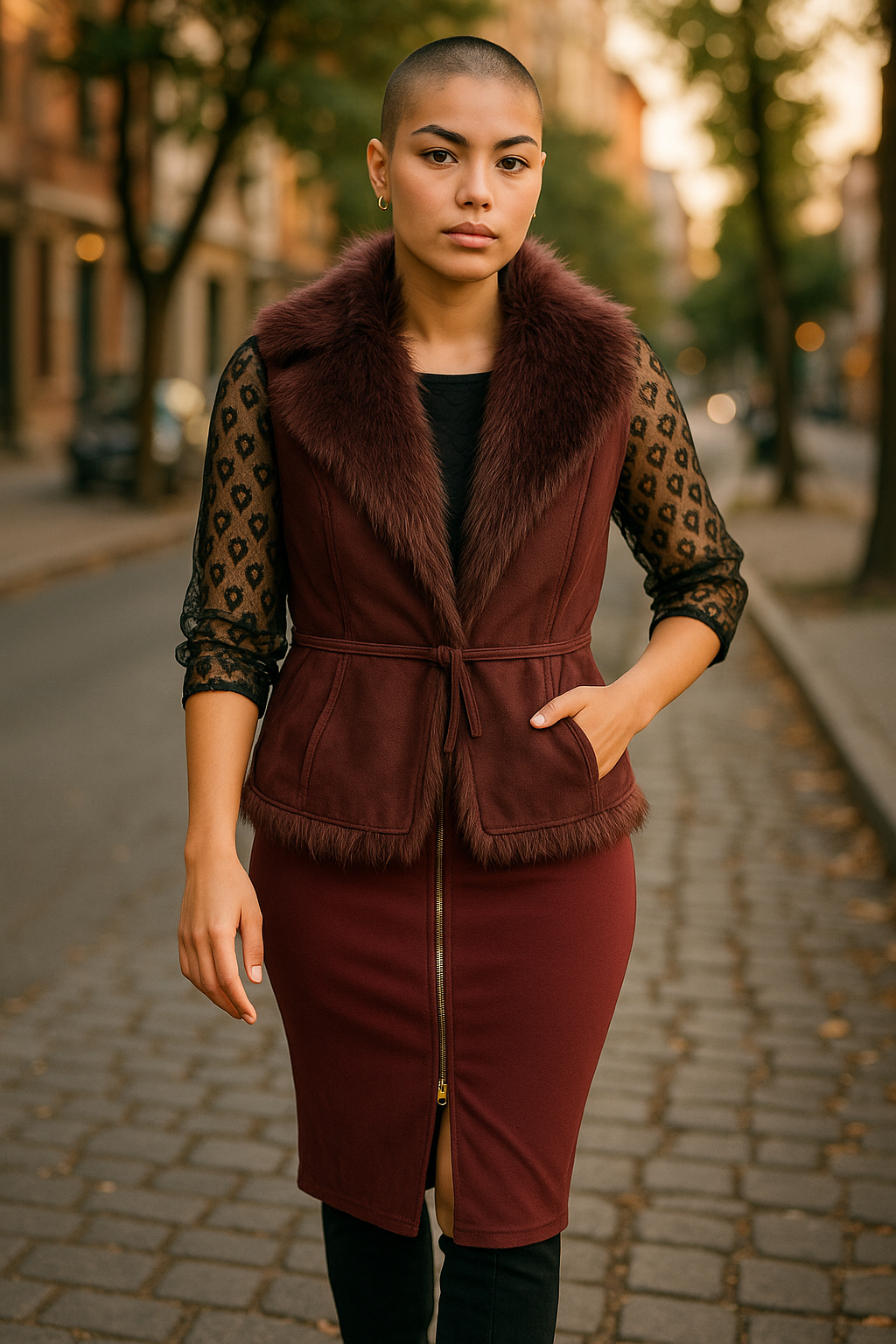 Women’s Burgundy Zip Front Pencil Skirt – UK 8