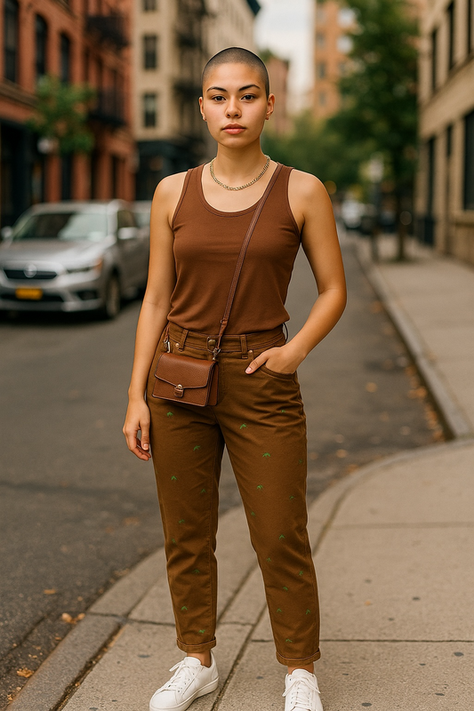 Women's Brown chino trousers- palm tree embroidery – UK Size 10( W27 L32) – Maison Scotch