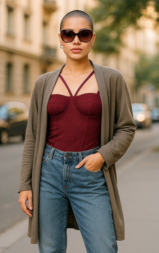 Women’s Longline Brown Open Cardigan – Lightweight Knit, Sizes UK 8/10/12