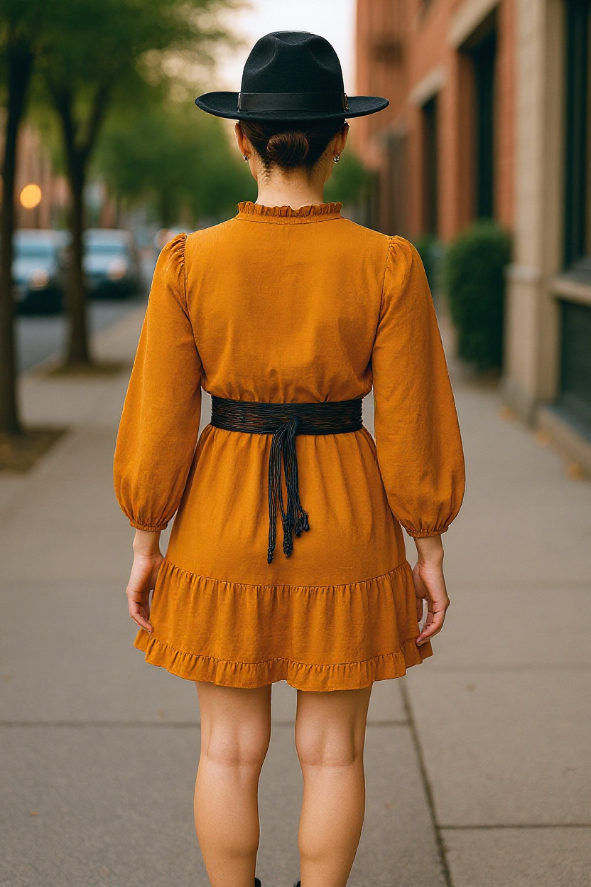 Women’s Mustard Ruffle Hem Long Sleeve Mini Dress Size 16