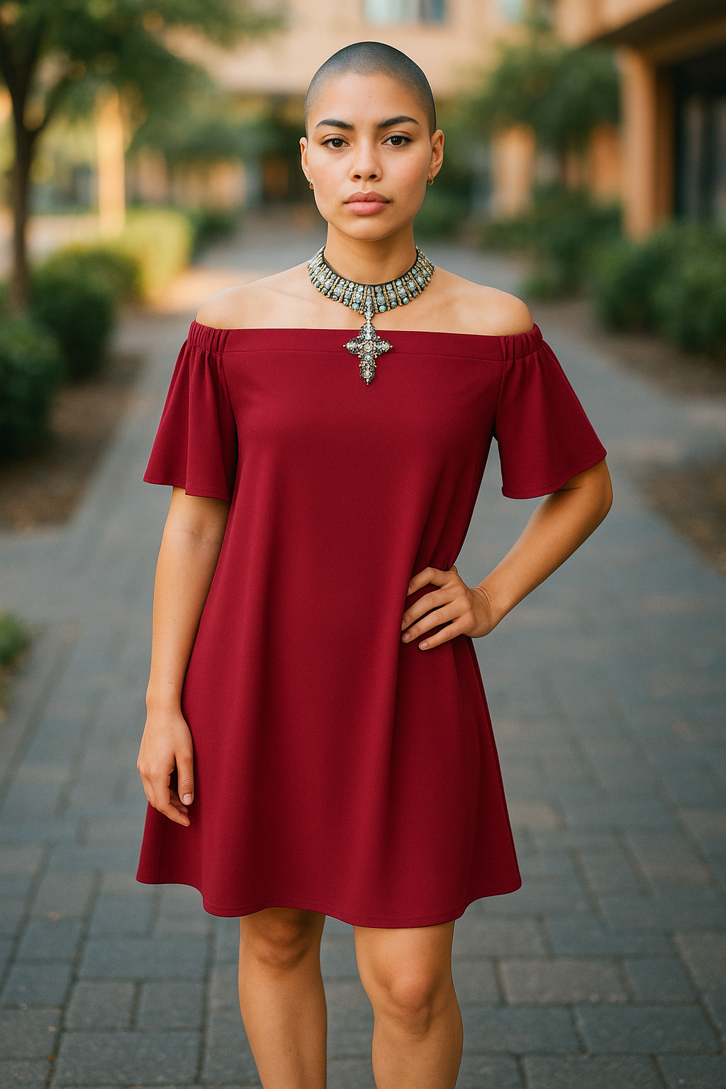Burgundy Off Shoulder Mini Dress – Women’s Uk Size 10, Flared Sleeve Cocktail Party Outfit