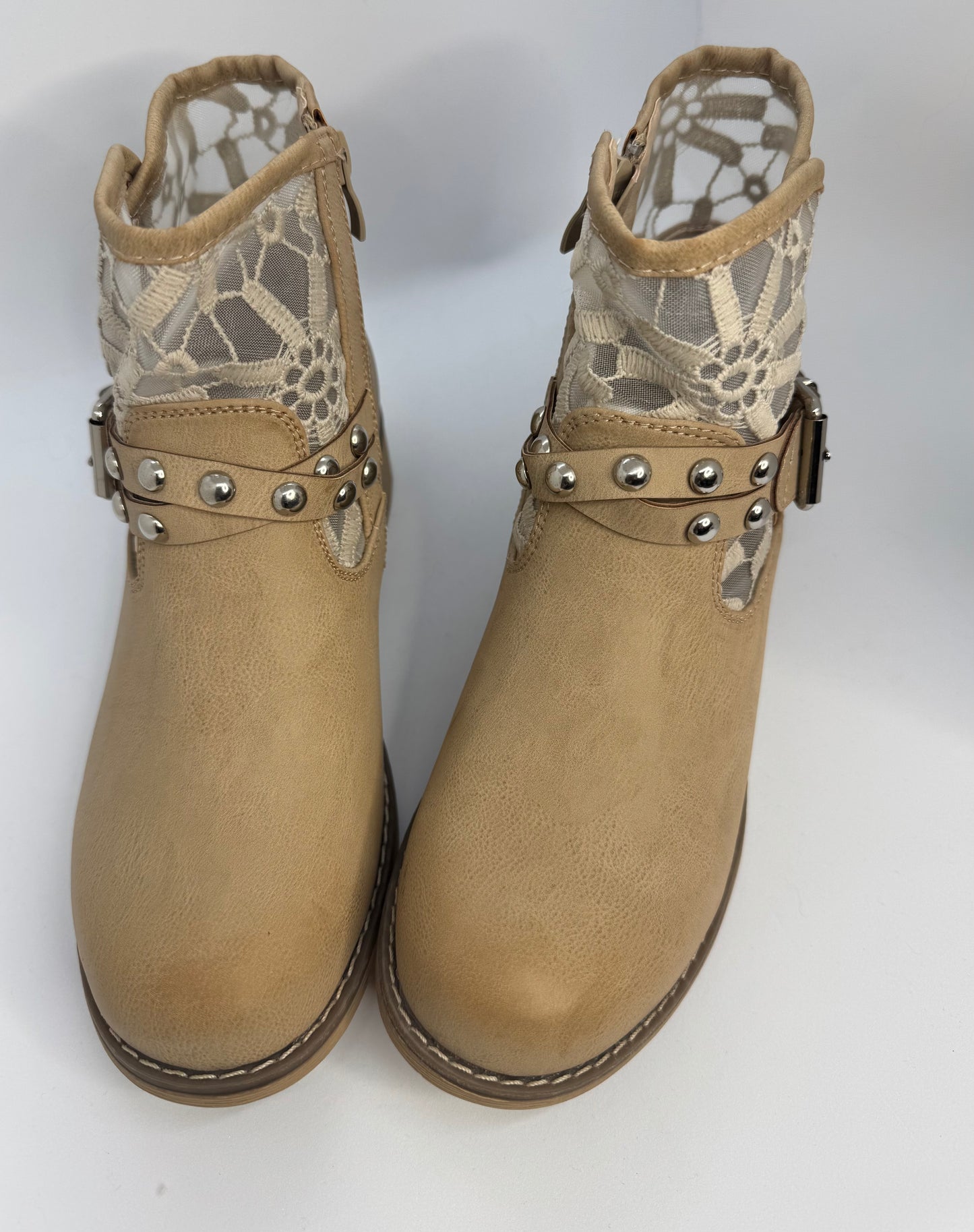 Women’s Tan Ankle Boots UK 5 – Buckle Strap Stud Detail Casual Autumn Winter