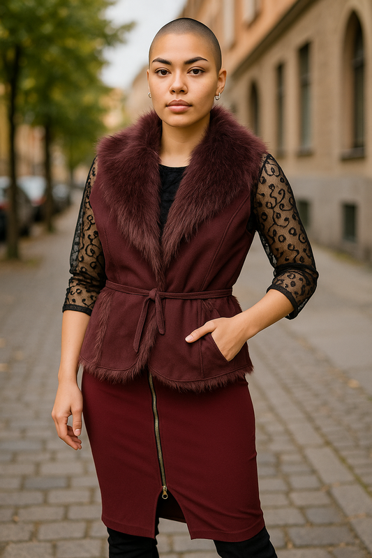 Women’s Faux Fur Gilet – Marks & Spencer Size UK 8 Sleeveless Jacket Burgundy