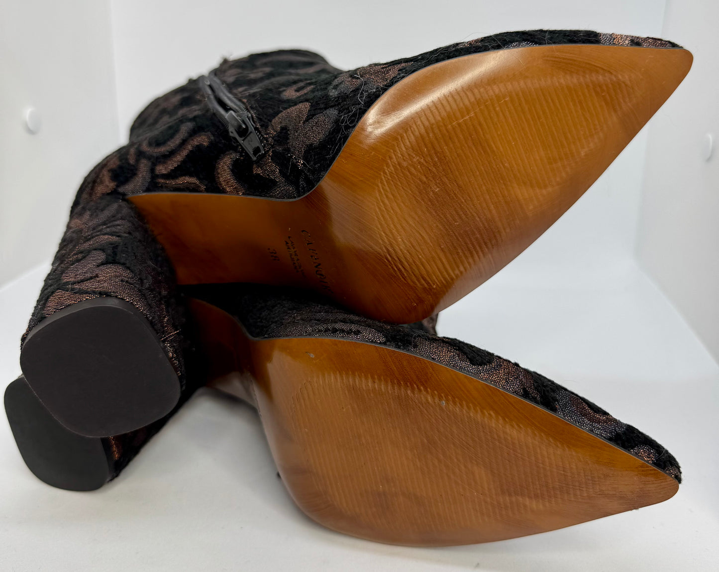 Women’s Black Ankle Boots UK 5 (EU 38) – CafeNoir Embroidered Baroque Pattern, Block Heel