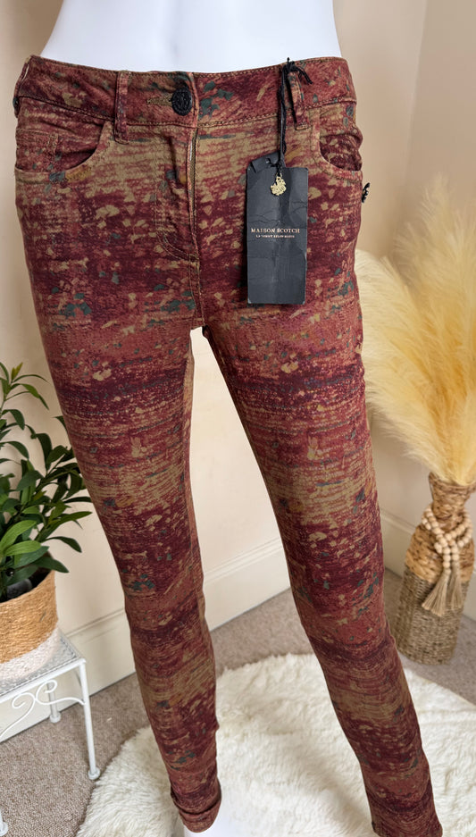 Women’s Jeans UK Size 8 W26 L32 – Multicolour Print Stretch Denim Trousers Maison Scotch