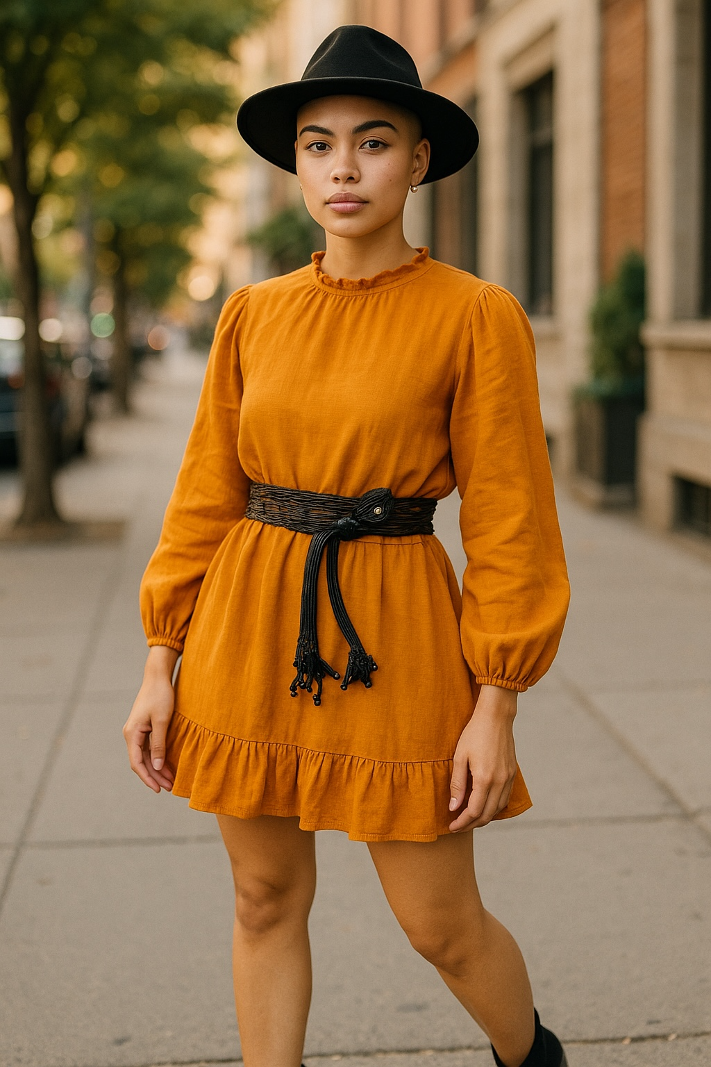 Women’s Mustard Ruffle Hem Long Sleeve Mini Dress Size 16
