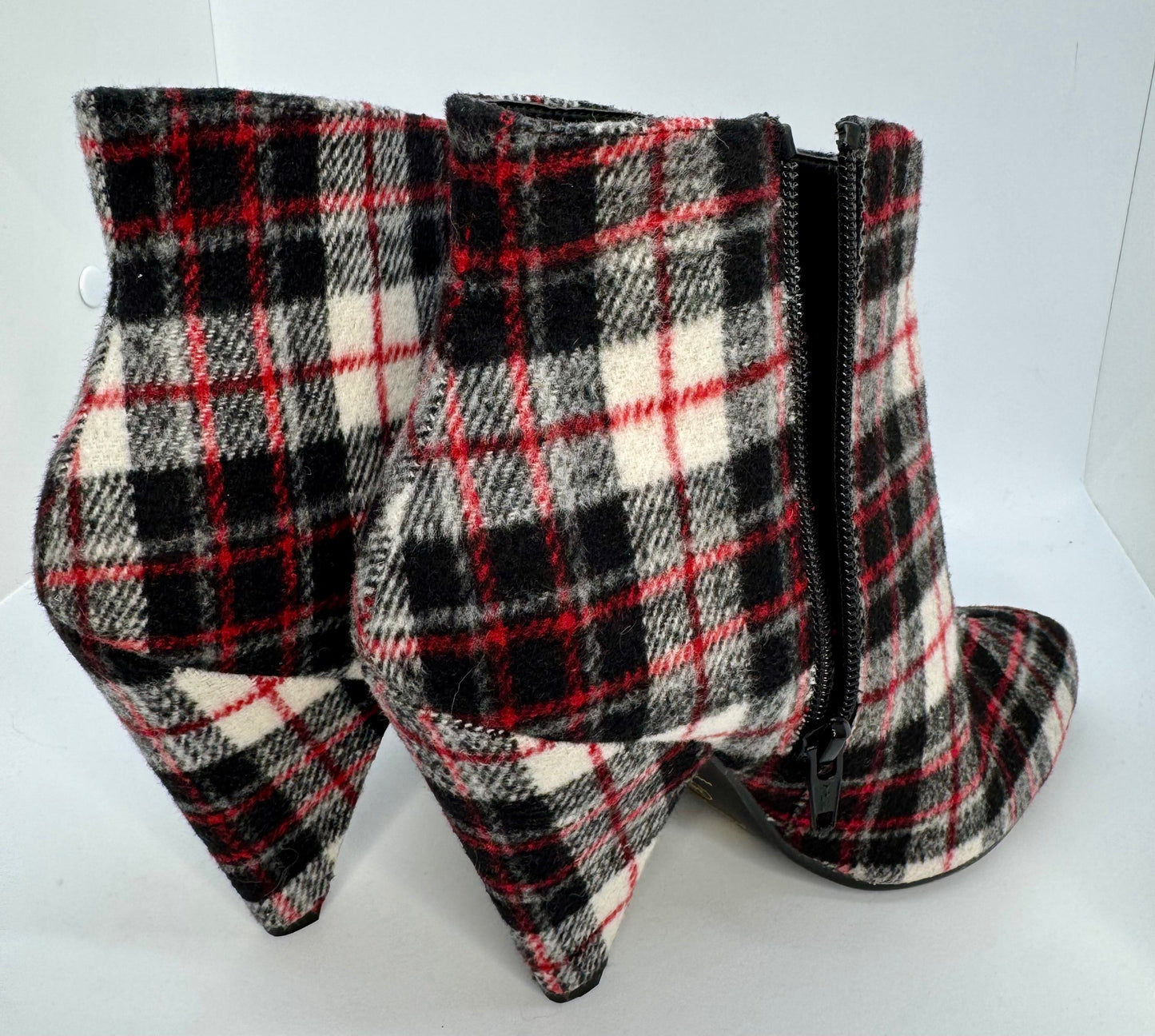 Women’s Plaid Ankle Boots – Pointed Toe Heeled Zip Up UK Size 5