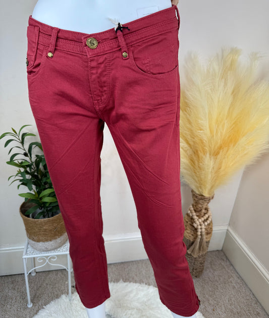 Women’s Red Slim Fit Cropped Jeans – Size UK 10 (W27)