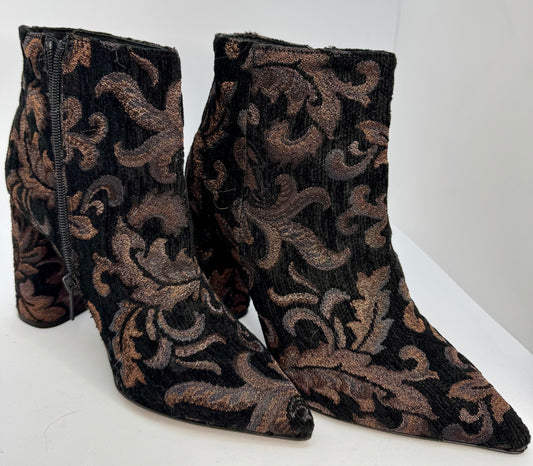 Women’s Black Ankle Boots UK 5 (EU 38) – CafeNoir Embroidered Baroque Pattern, Block Heel