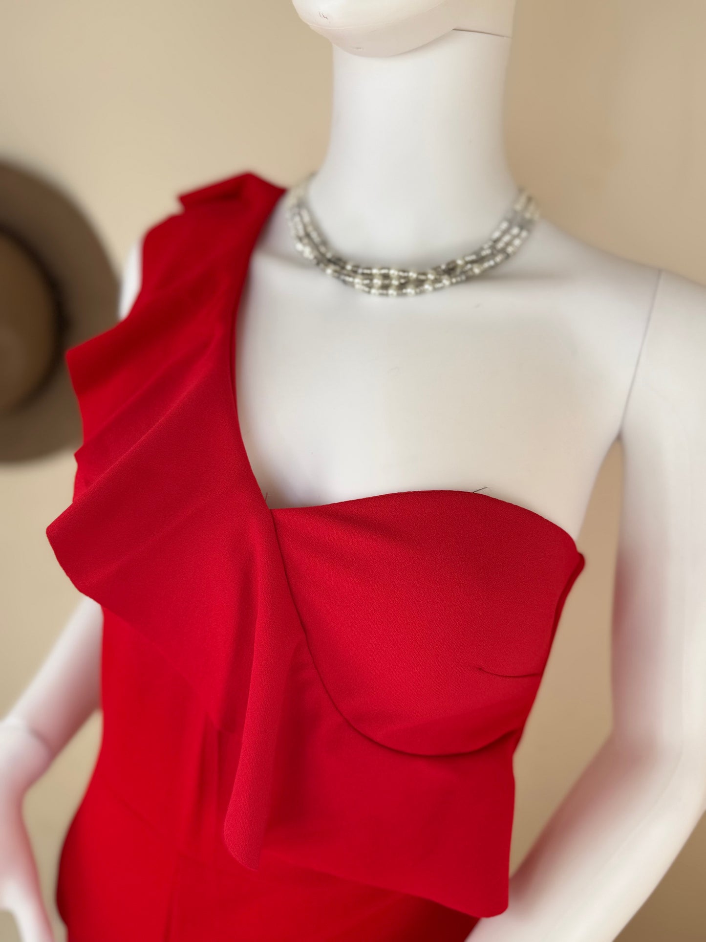 Women’s Red One Shoulder Ruffle Jumpsuit – Party & Evening Wear (UK 8)
