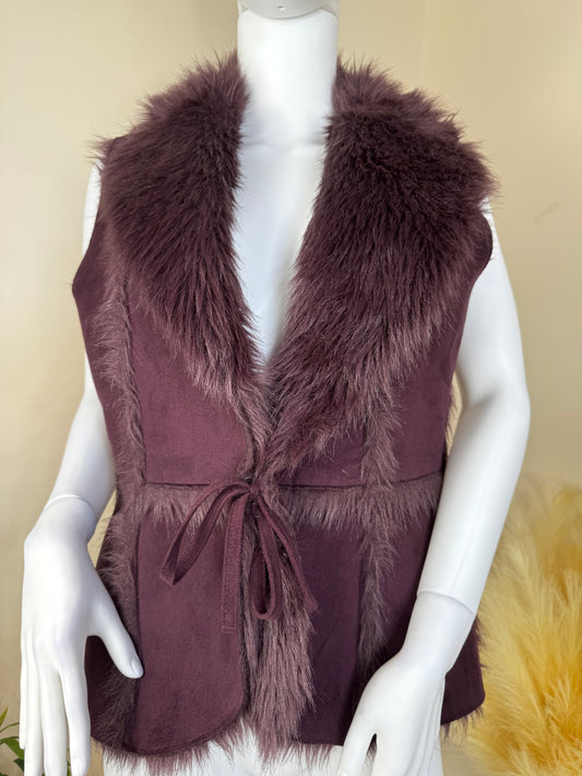 Women’s Faux Fur Gilet – Marks & Spencer Size UK 8 Sleeveless Jacket Burgundy