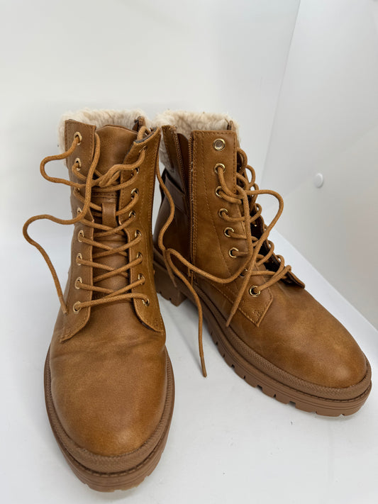 Women’s Ankle Boots UK 5 – Brown Faux Leather Lace-Up Casual Autumn Winter Shoes