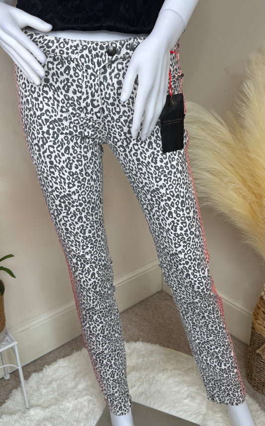 Women’s Jeans – UK Size 8  Leopard Print with Side Stripe  Skinny Fit