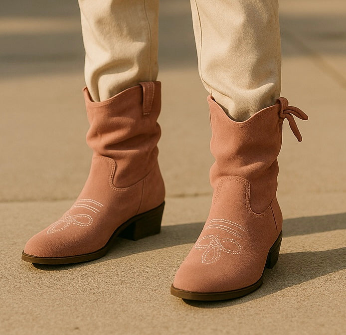 Women’s Pink Suede Cowboy Boots – UK Size 6
