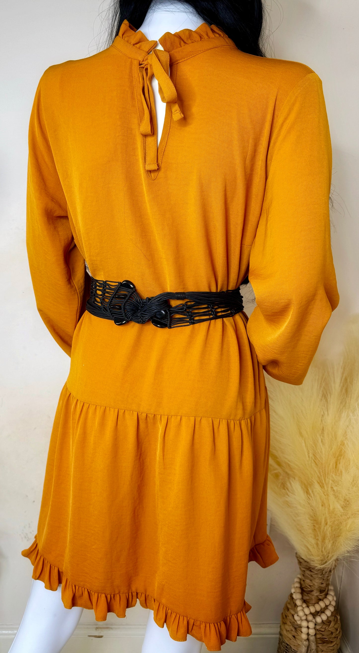 Women’s Mustard Ruffle Hem Long Sleeve Mini Dress Size 16