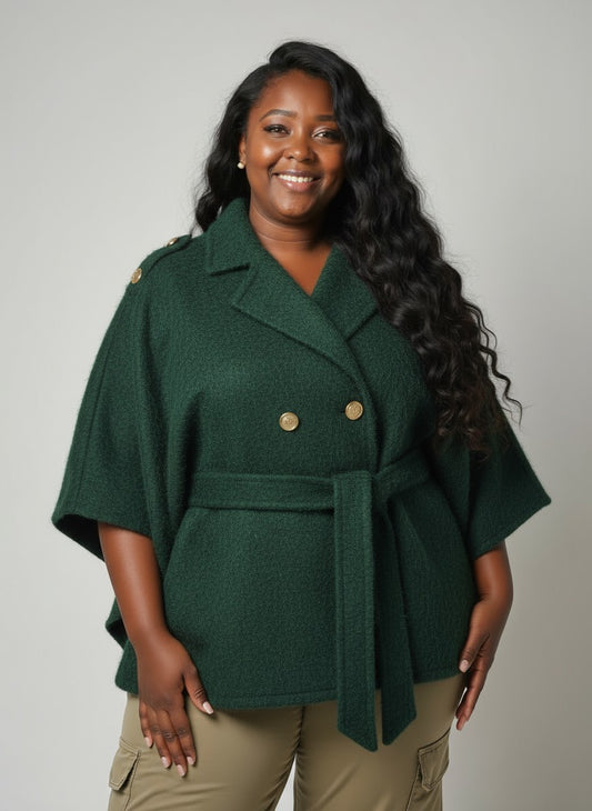 Women’s Green Belted Poncho Coat – Misumi Made in Italy (Fits UK 12–16)