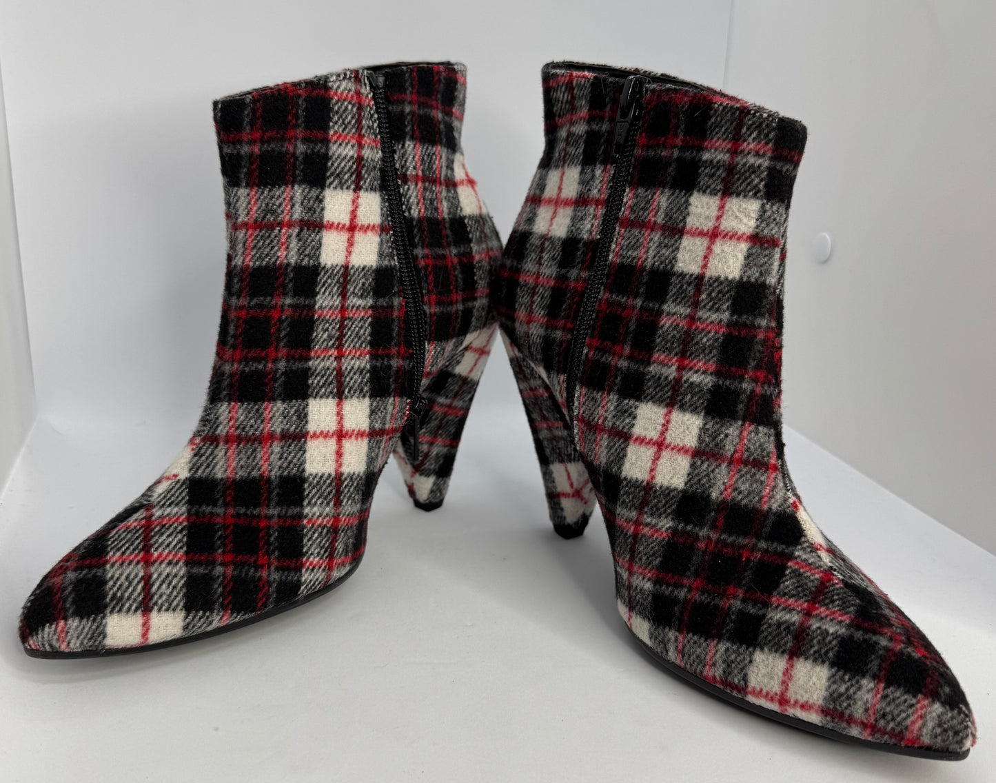 Women’s Plaid Ankle Boots – Pointed Toe Heeled Zip Up UK Size 5