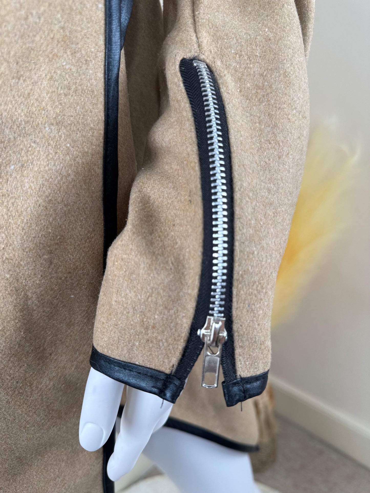Women’s Camel Wrap Coat with Black Trim – Size L / UK