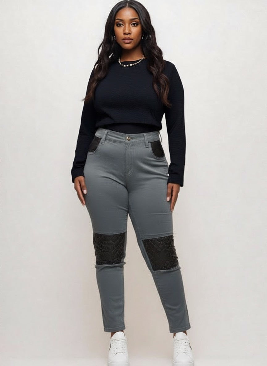 Women’s Straight Leg Trousers with Quilted Knee Patches Green– Size UK 14 (EU 42)