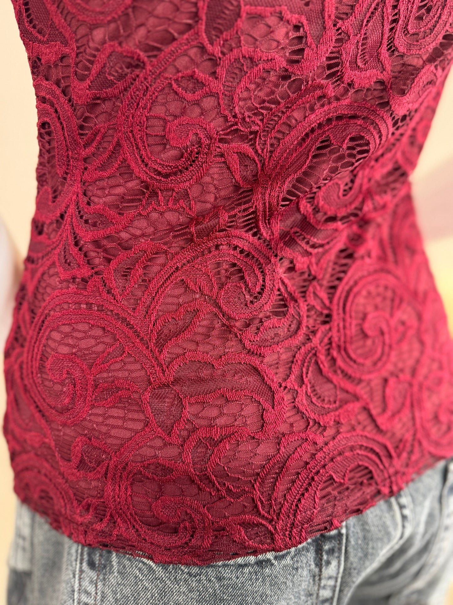 Women’s  Lace Cami Top – Strappy Evening Top UK Sizes ( 8/10), Burgundy
