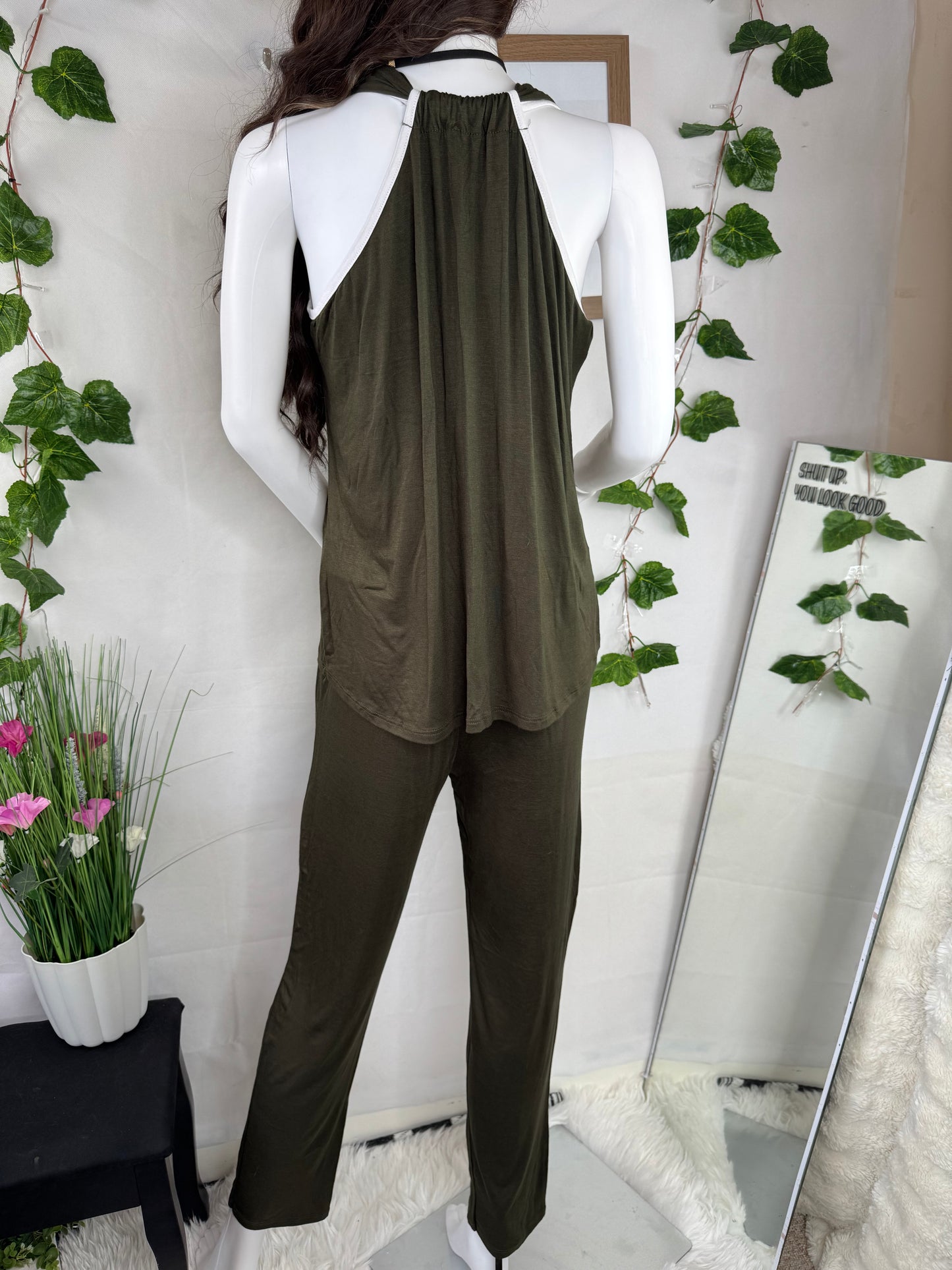 Women’s lounge set – halter neck top & soft stretch trousers – comfy co-ord size 8/10