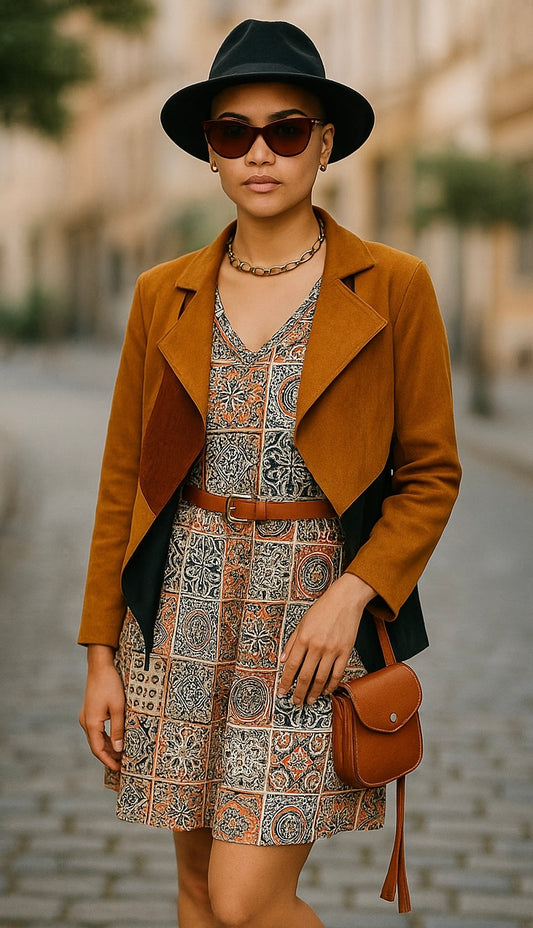 Women’s Suede Look Waterfall Jacket Brown & Black – Open Front Layering Coat UK 8