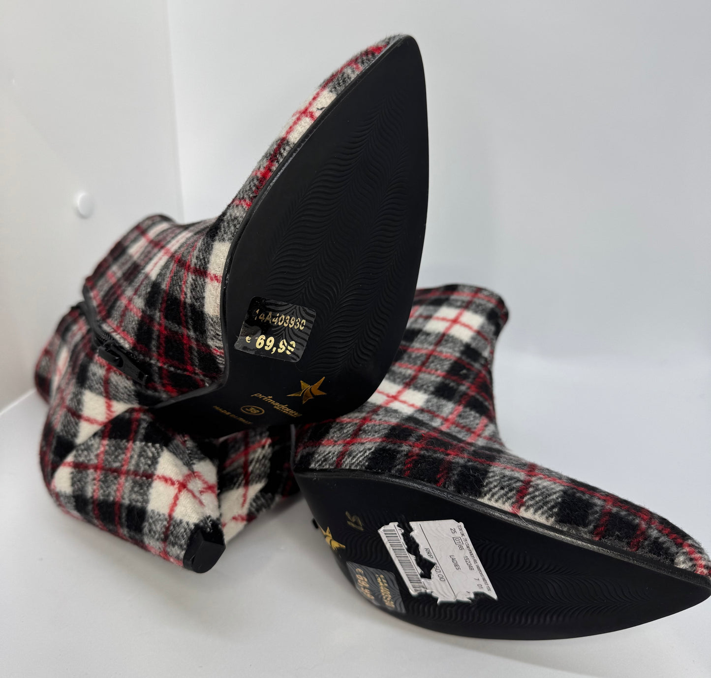 Women’s Plaid Ankle Boots – Pointed Toe Heeled Zip Up UK Size 5