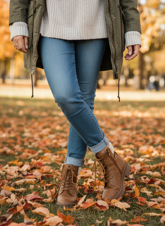 Women’s Ankle Boots UK 5 – Brown Faux Leather Lace-Up Casual Autumn Winter Shoes