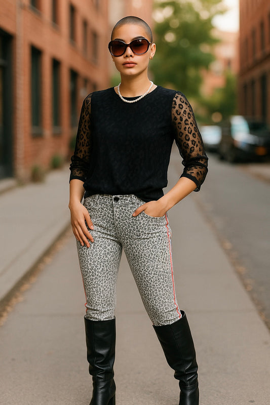 Women’s Jeans – UK Size 8  Leopard Print with Side Stripe  Skinny Fit